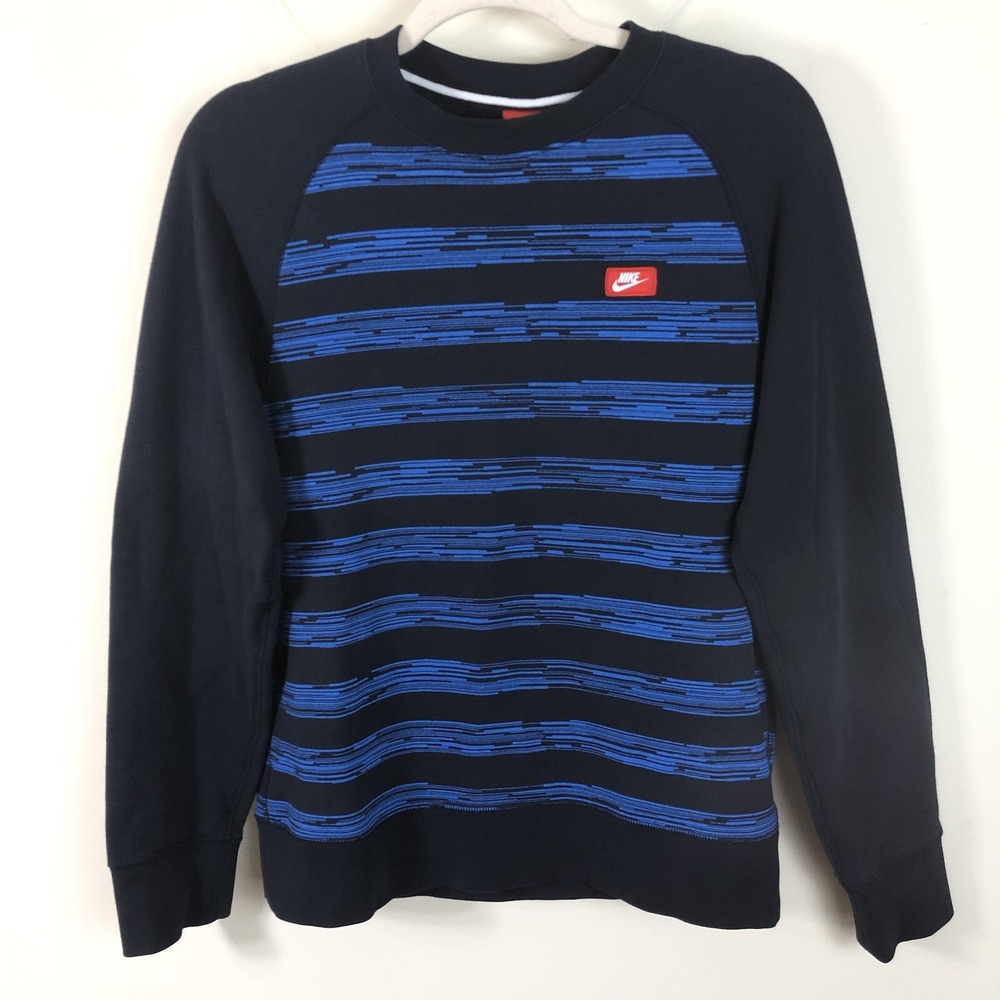 Nike Aw77 Speed Striped Crewneck Pullover Sweater Men Sz Small Black Blue